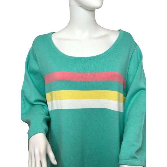 Belle Kim Gravel Tunic Top 1X Green Pink Yellow White Stripes 3/4 Sleeves Knit - Picture 5 of 9